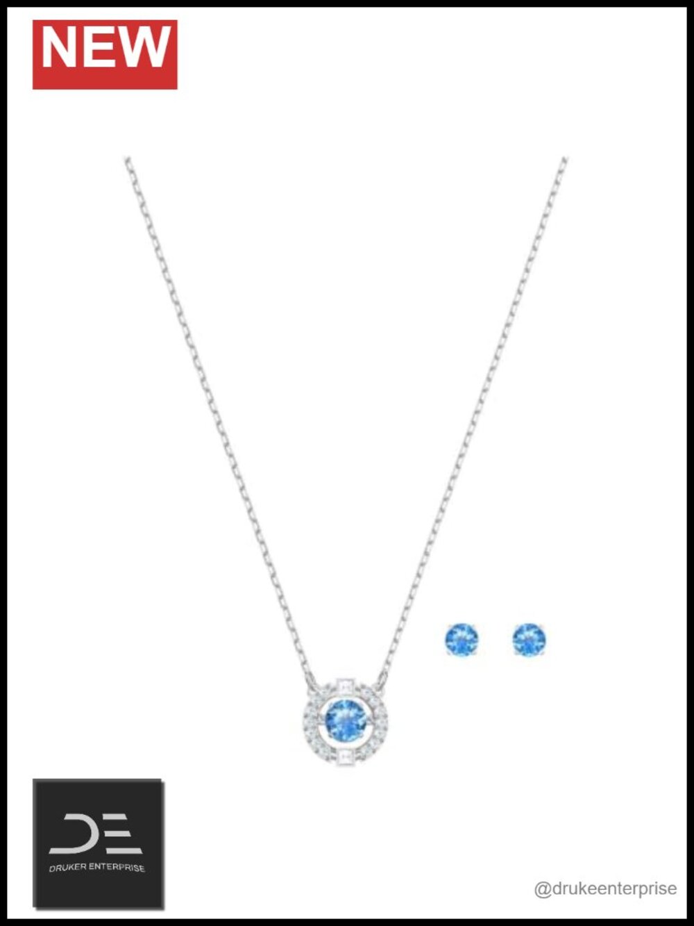 Blue Crystal Rhodium Plated Dancing Stone Necklace & Earring Set